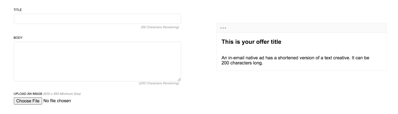 IO platform, native email ads creative specs
